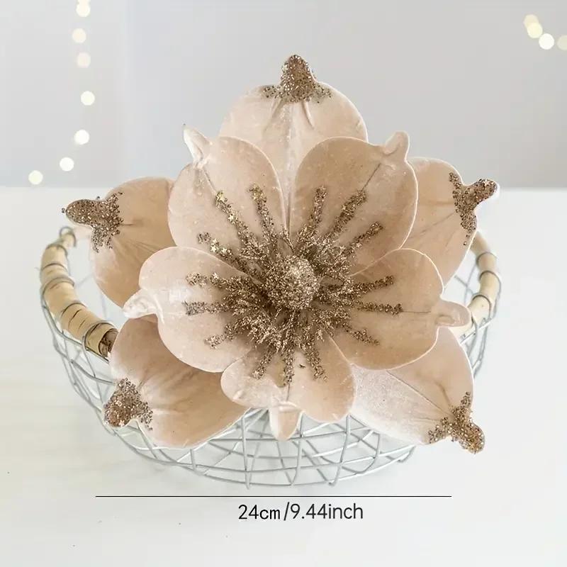 2025 Christmas High-end Flannelette Simulation Flower 28cm Golden Champagne Christmas Tree Decoration Flower Arrangement