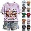 Women's Christmas Printed Round Neck Short Sleeve T-Shirt Casual Summer Holiday Top