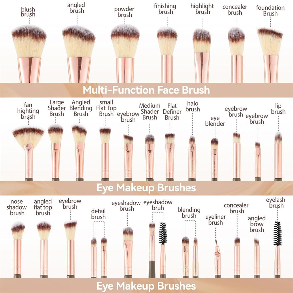 Professional 20-56PCS Makeup Brush Set Portable Storage Bag Soft Beauty Sponge Powder Puff Cosmetic Blending Brush Face Makeup Tools for Travel Daily
