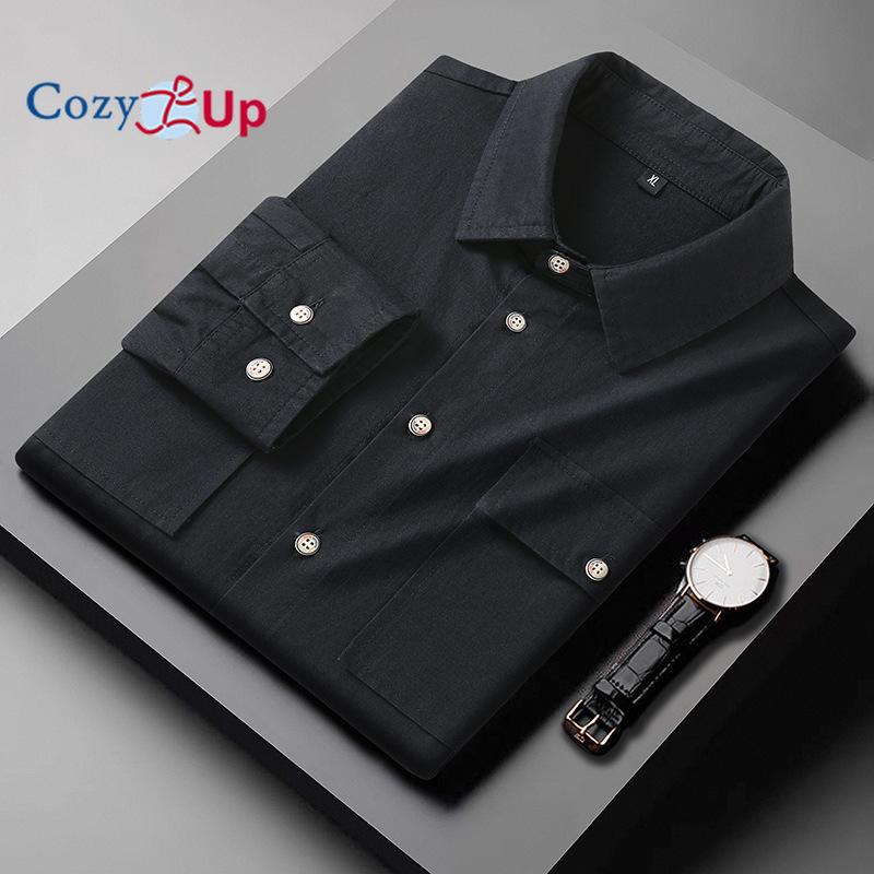 Уютная классическая хлопковая куртка-рубашка с длинными рукавами и двойными карманами — фото 4