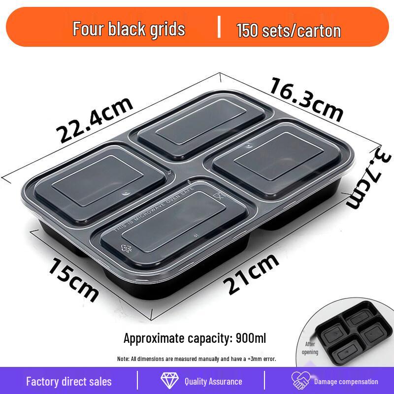 

ZISIZ 1000ml Disposable 4-Compartment Meal Box
