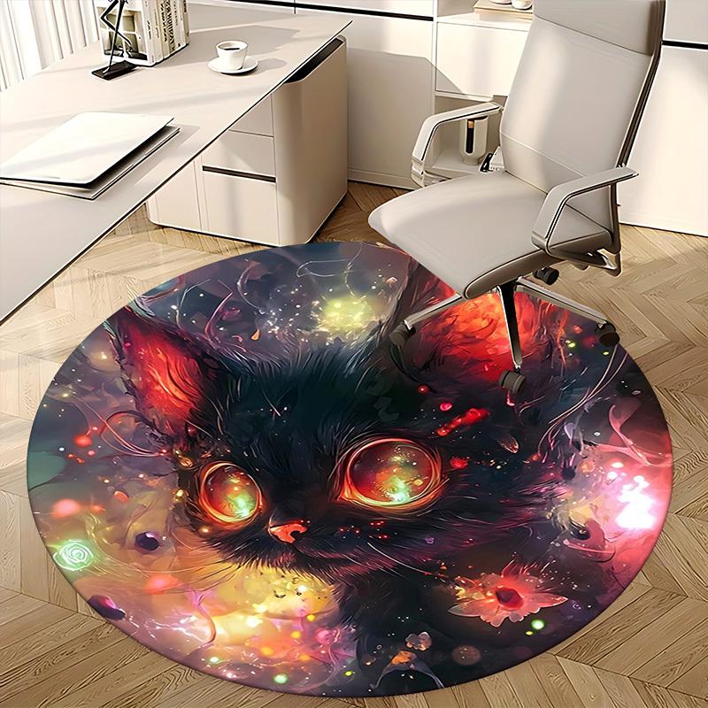 1pc Fantasy Cat Round Carpet Anime Design Office Chair Mat, Non Slip Rug for Home Decor, Gift, Office, Living Room, Bedroom
