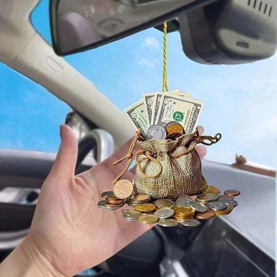

1PC Creative Money Bag & Gold Coin Pendant, 2D & 3D Craftsmanship, for Car, Home, Backpack & Keychain, Auspicious Gift