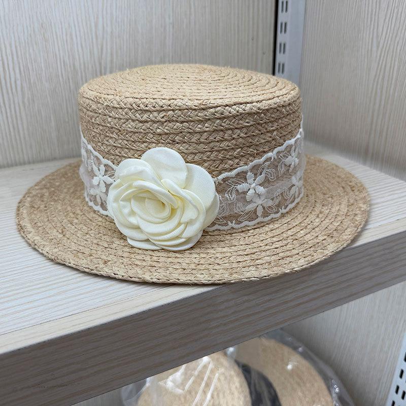 Women's Summer Fairy Netting Lace Raffia Straw Hat Sun Protection Beach Travel