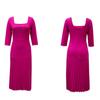 Women Spring Autumn Fashion Sexy Square Collar Dress Ladies One Piece Solid Long Sleeves Pleated Sheath Dress
