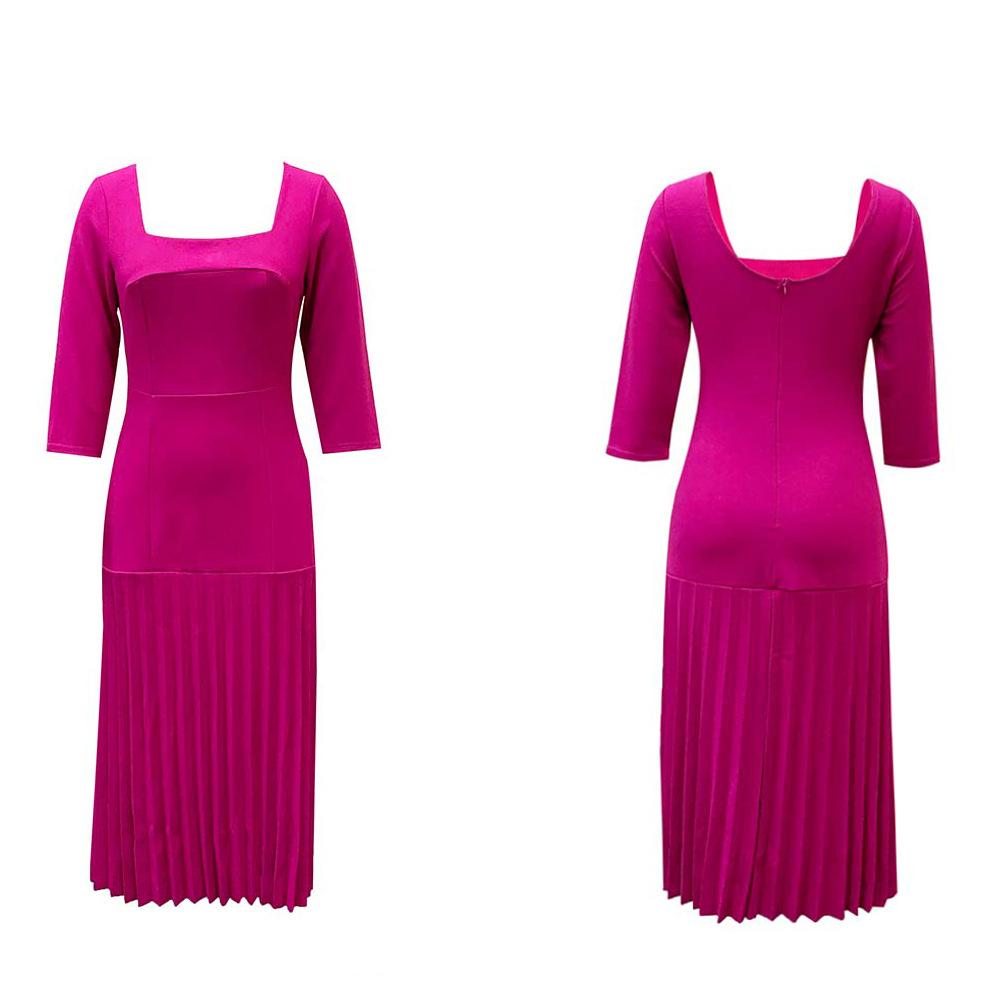 Women Spring Autumn Fashion Sexy Square Collar Dress Ladies One Piece Solid Long Sleeves Pleated Sheath Dress