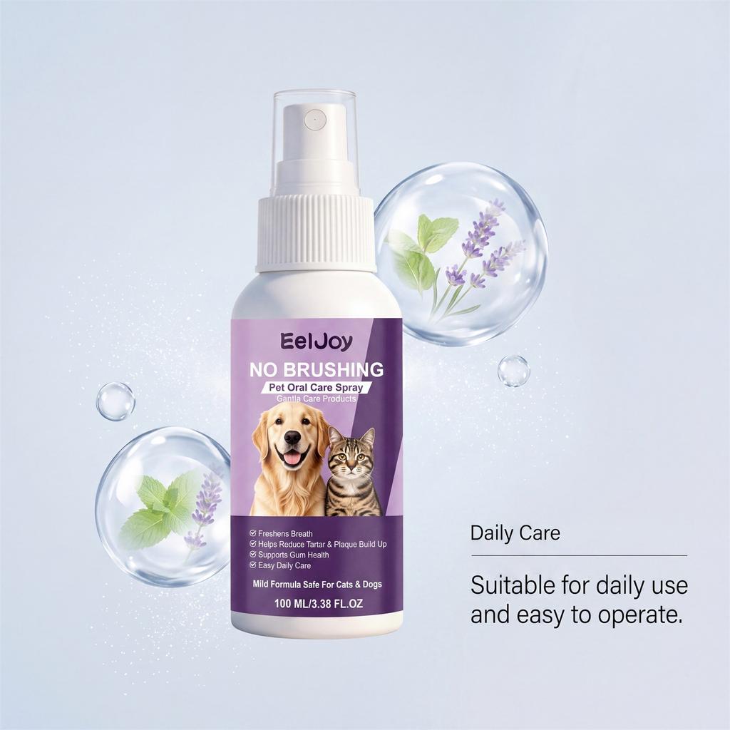 EelJoy No Brushing Pet Oral Care Spray Removes Oral Odor Supports Gum Health Convenient Gentle Pet Breath Freshener Spray 100ml