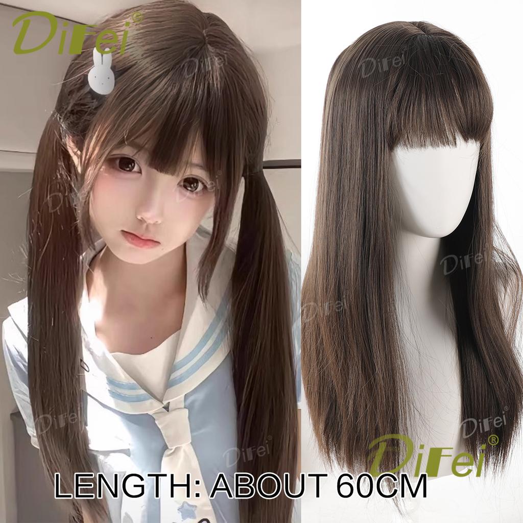 Platinum Blonde Straight Synthetic Cosplay Wig Straight Hair Wig With Straight Bangs Suitable For Women Halloween Christmas Wear