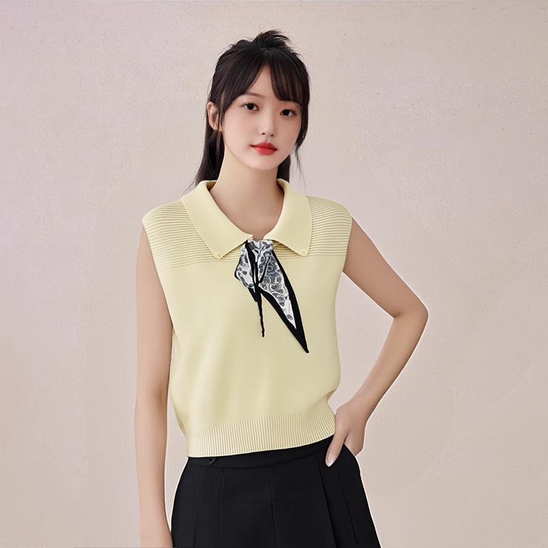 Fashionable And Casual Contrasting Navy Collar Knotted Sweet Loose Sleeveless Vest