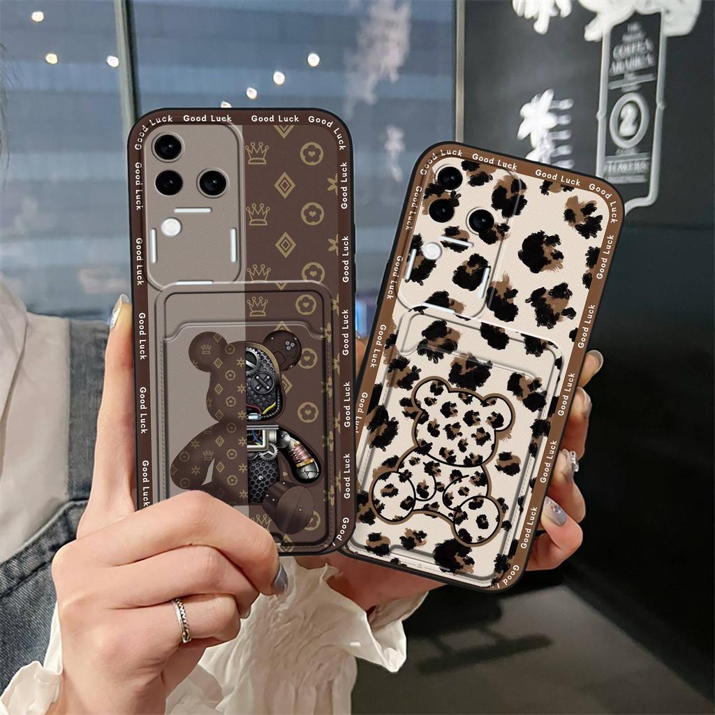 Card Slot Dirt-resistant Phone Case For VIVO S18 Pro/V30 Pro TPU Protective Cartoon Card Sleeve Graffiti Cute Soft Case