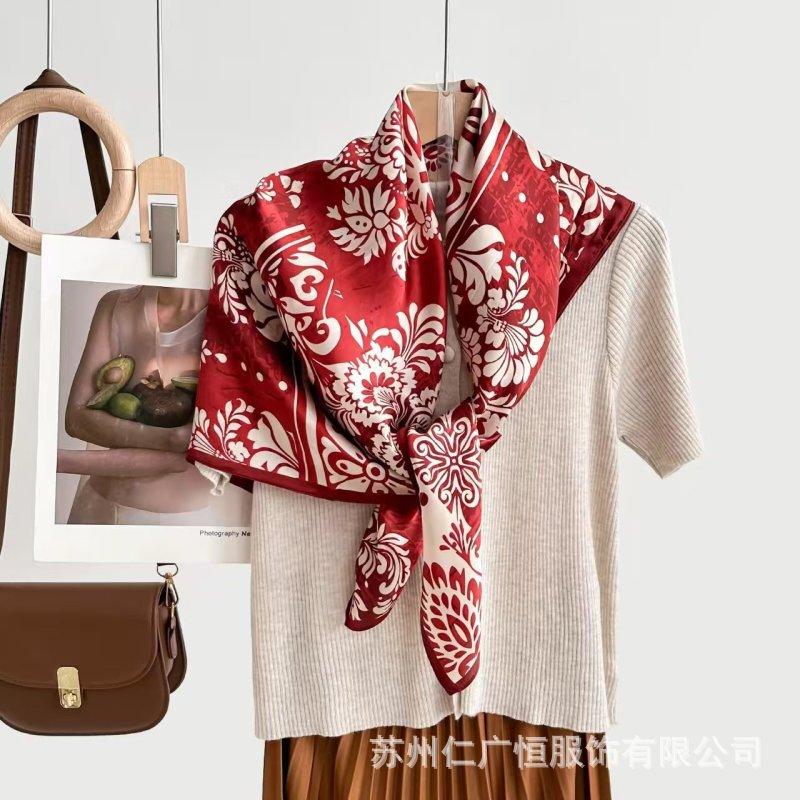 91Cm silk scarf women's 111% mulberry silk large nautical square scarf shawl, simple and generous European and American retro silk scarf