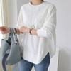 Japanese Korean Lazy Style Commute Design Autumn Hoodie Women Slit Round Neck Long Sleeve Base Layer