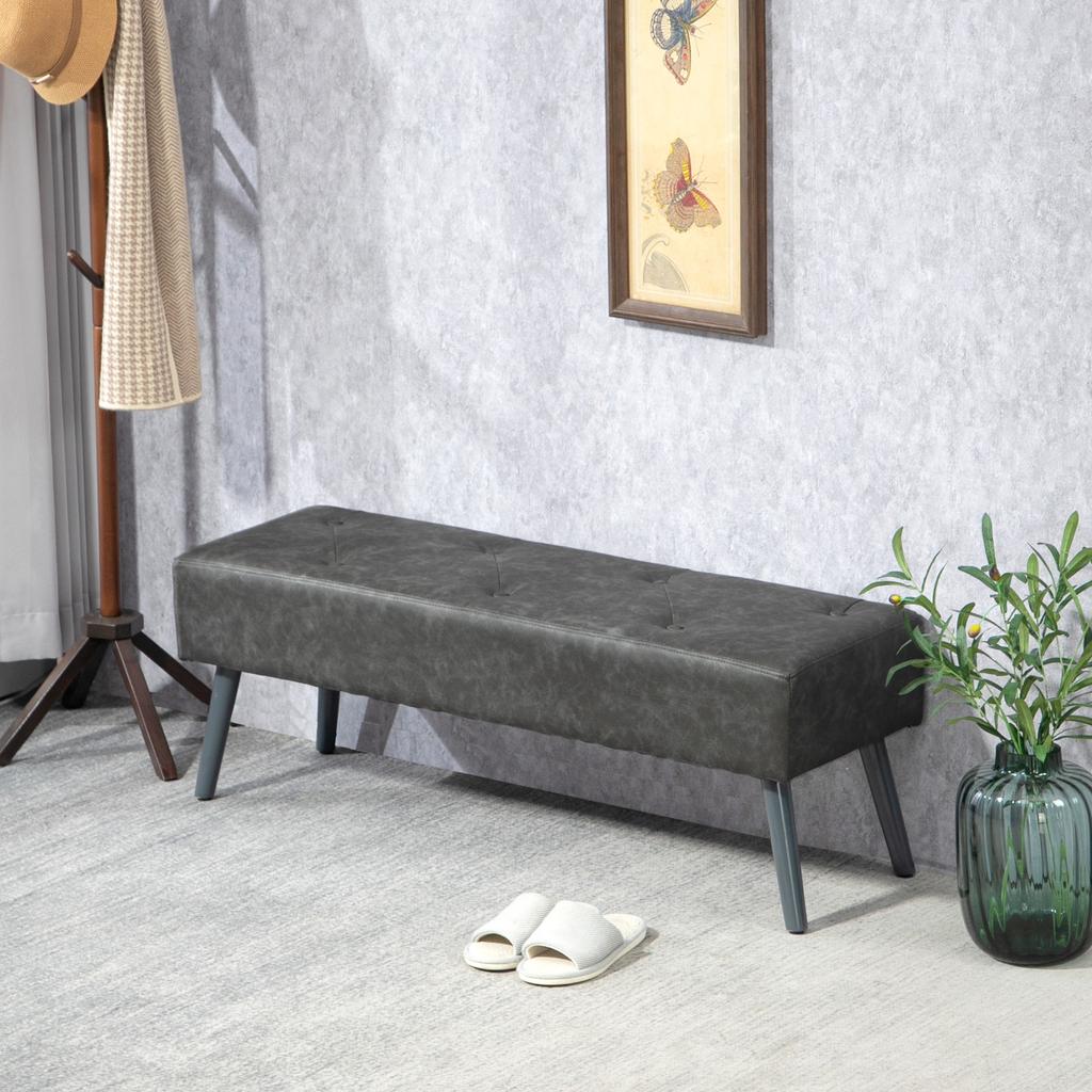 Vintage Style Upholstered Bench End Of Bed Banquette 114 X 38 X 42 Cm Wood Base Gray Fabric