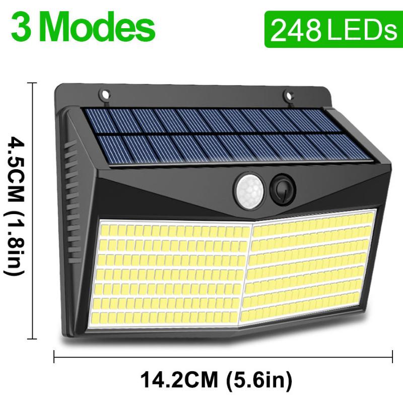 

Солнечные уличные 468 светодиодные настенные светильники с датчиком движения, 3 режима, водонепроницаемый уличный фонарь для сада, патио, балкона, двора 248LED
