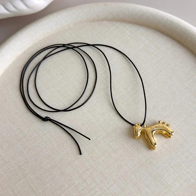 Hot Sale Horse Charm Pendant Necklace for Women Simple Adjustable Long Black Rope Sweater Chain Fashion Accessory 2026 Gifts