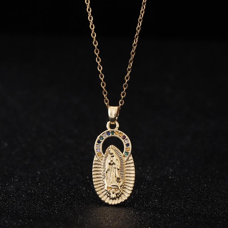 European and American Fashion Micro inlaid Color Zircon Pendant Women's Jewelry Virgin Mary Necklace