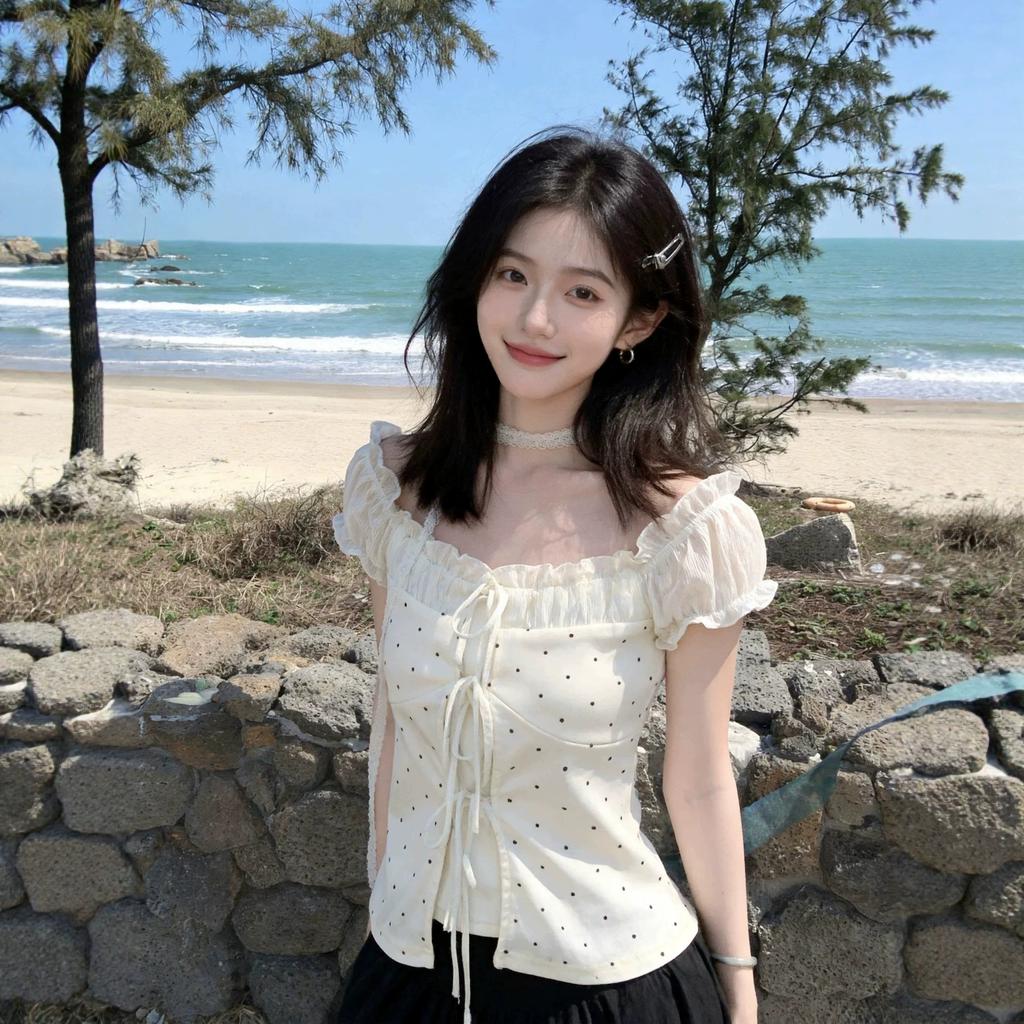 Korean pure desire storm point one-word collar short-sleeved t-shirt women's summer new slim-fitting sweet short fake two-piece top