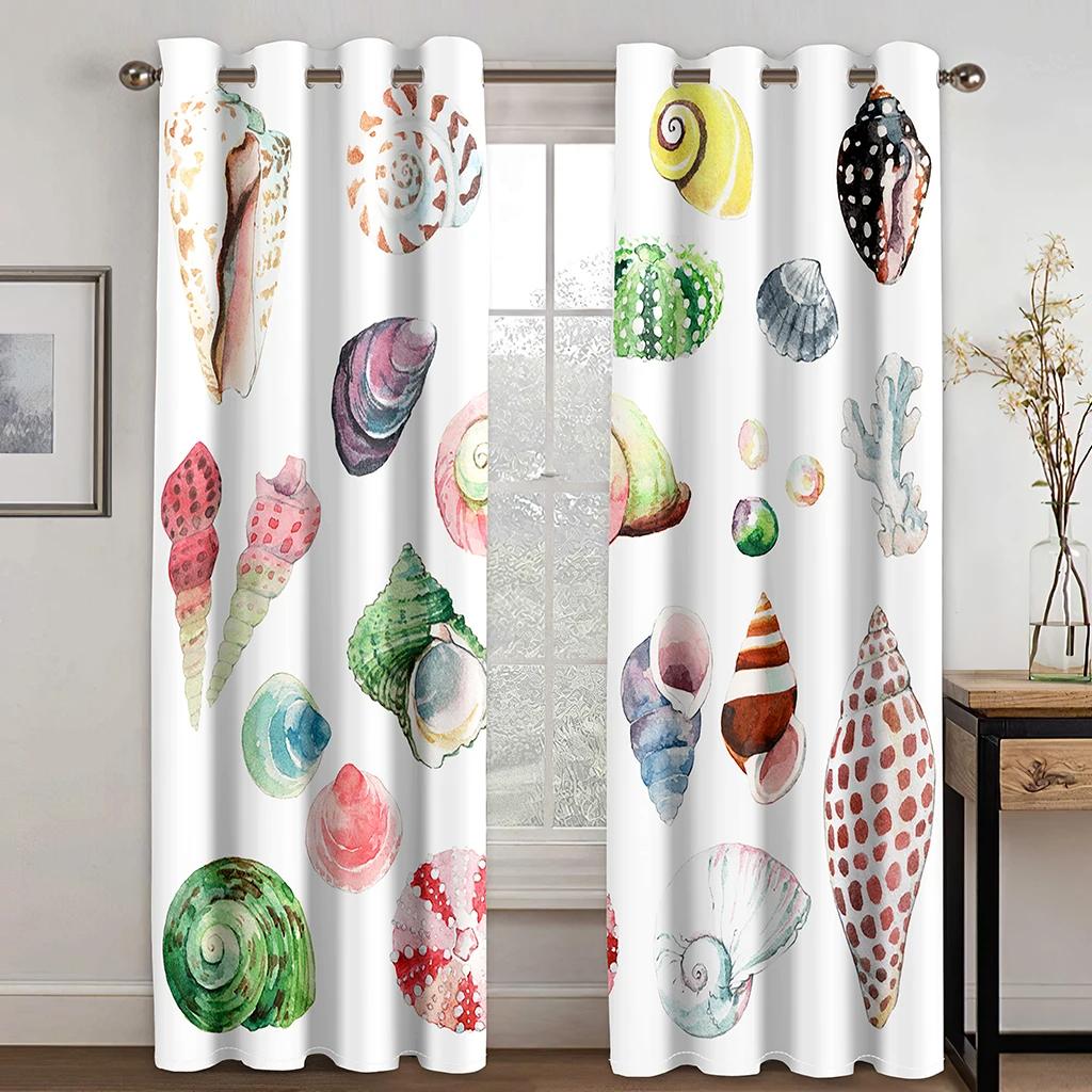 Marine Animal and Plant Theme High Blackout Curtains Shell Pattern Thick Clackout Drape Various Styles Bedroom Home Curtain Hot