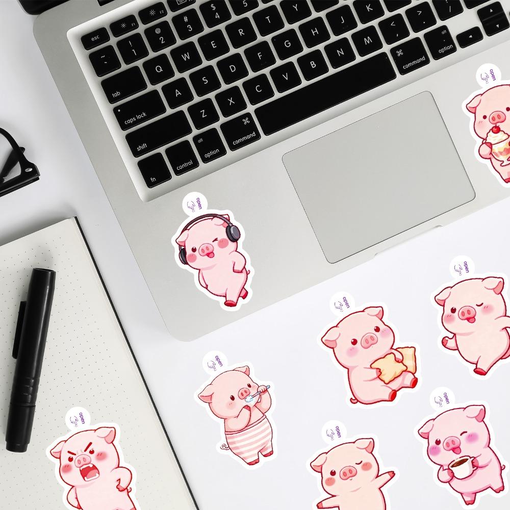 Cute Pig Stickers Waterproof Decal PVC Kawaii Cartoon Pink Piggy Sticker Decoration Water Bottles Tablets Scrapbook Phone Case.