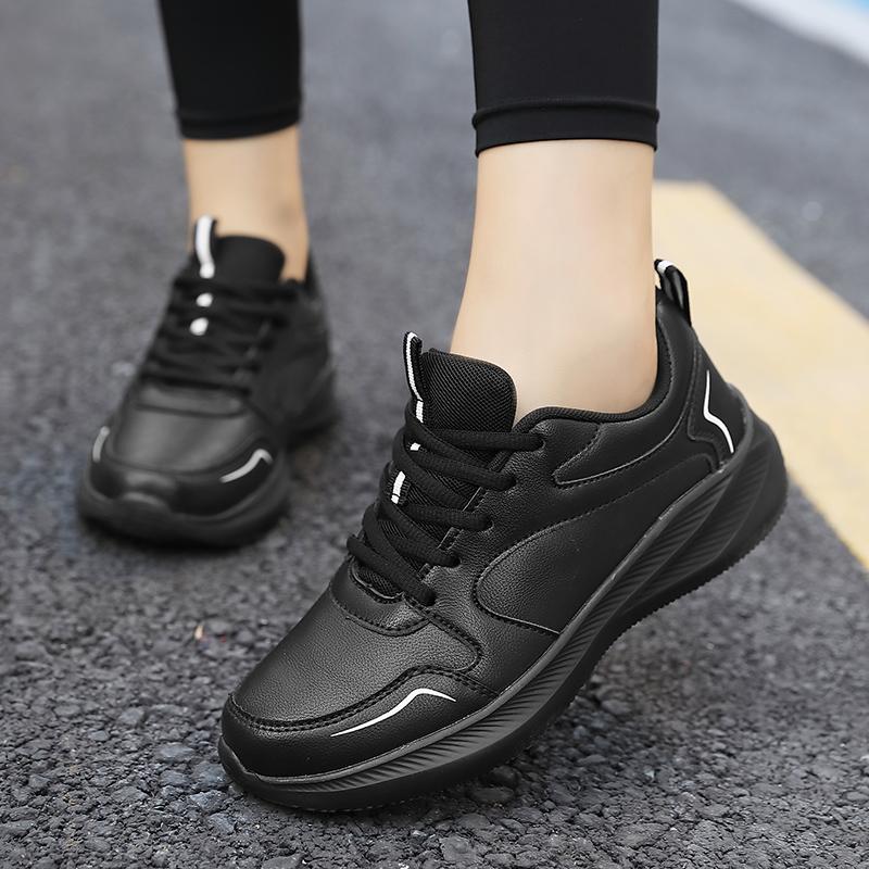 Damen PU-Leder Laufschuhe Elastische Freizeit-Sportschuhe Wasserdichte Outdoor-Trainings-Sneaker Leichte Jogging-Schuhe