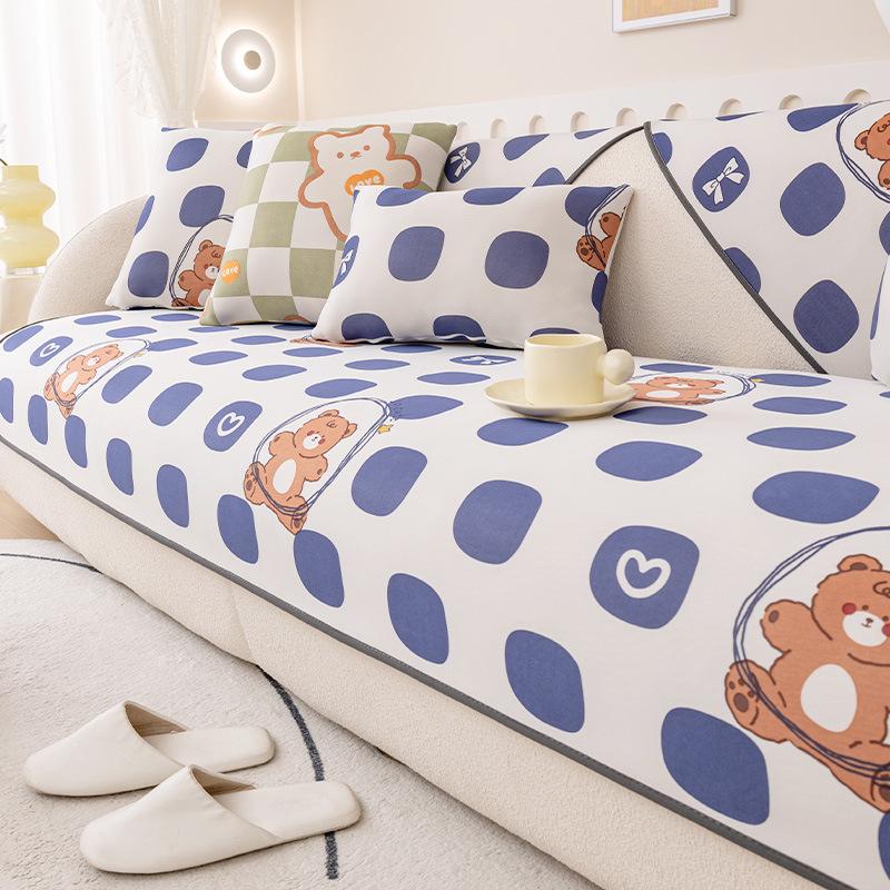 

Summer Sofa Cushion Simple Modern Cream Wind Mat Seat Cushion Beige Cartoon Breathable Non-Slip Ice Silk Sofa Cover 70*70cm