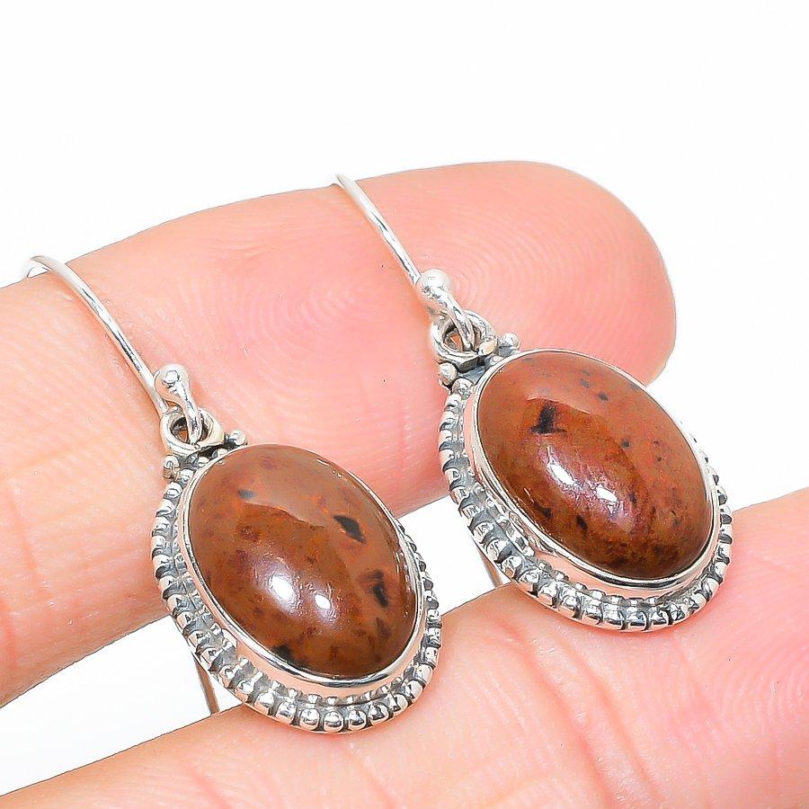 Natural Mahogany Obsidian Gemstone 925 Solid Sterling Silver Earring 1.25" Q7m05