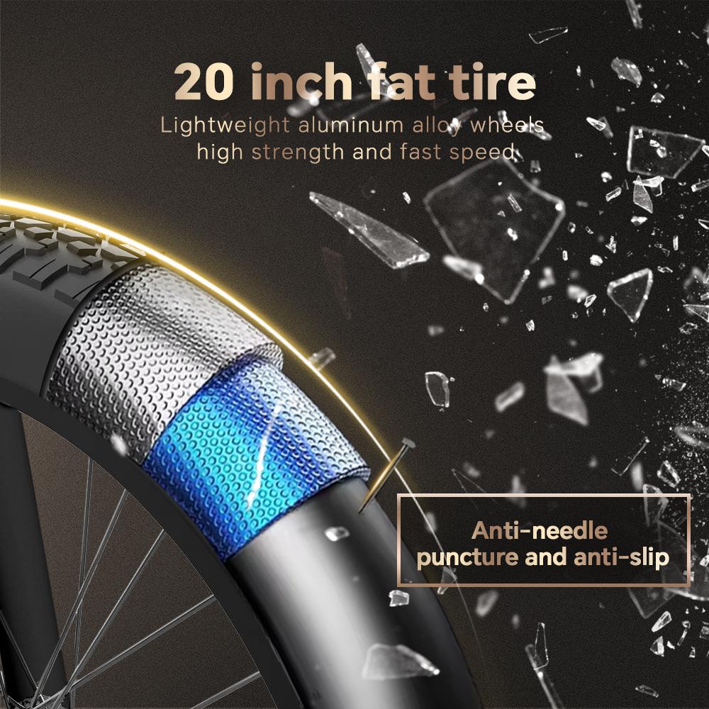 DRVETION CT20 Składany Rower Elektryczny 20*4.0" Grube Opony 750W Silnik 48V 10AH/15AH/20AH Bateria 45km/h Maksymalna Prędkość Hamulec Tarczowy Shimano 7-biegowy