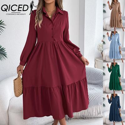 Herbst- und Winterrevers Lässig Locker Langärmliges Rüschenhemdkleid für Damen