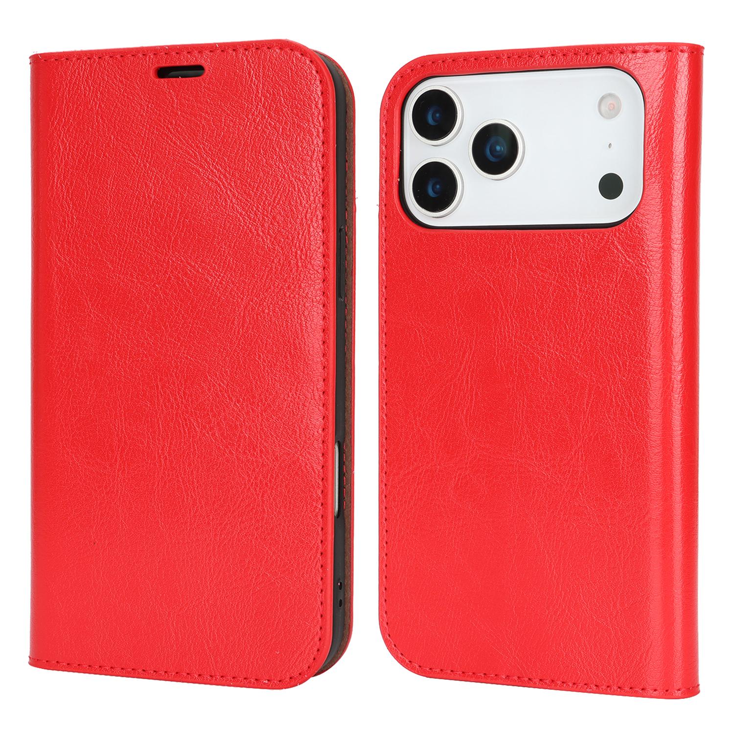 

For iPhone 17 Pro Max Case Crazy Horse Texture Split Leather Wallet Phone Cover Red