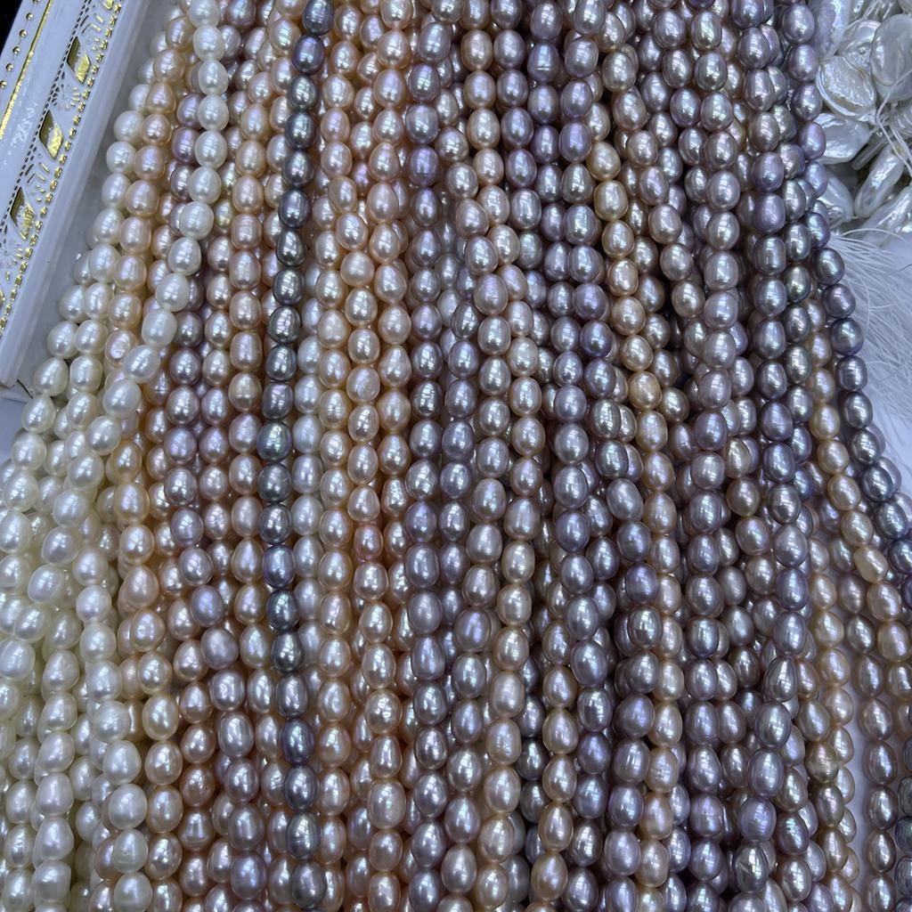 1String, White Purple Pink Natural Freshwater Pearls, Handmade Rice Pearl Beads for Jewelry Making DIY Crafts (Beads 6-7mm, Length 36cm)