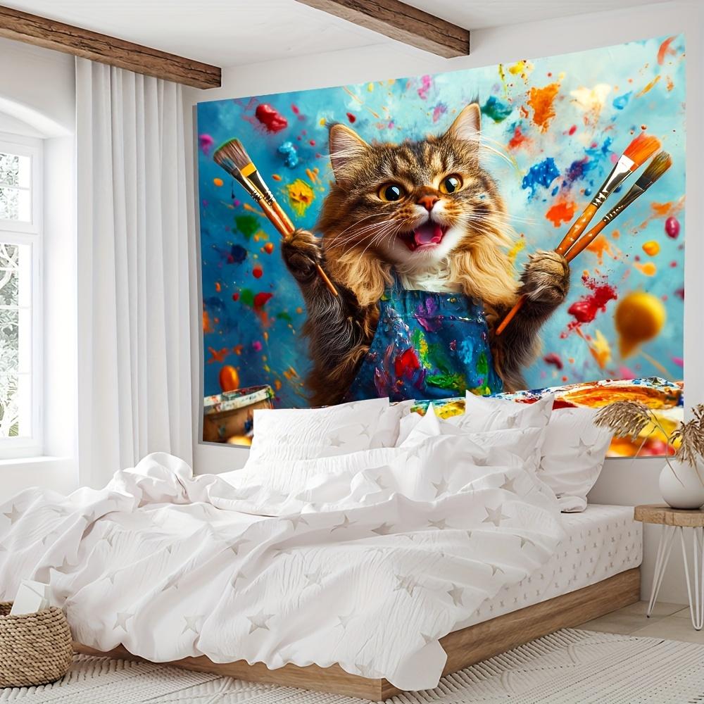 Creative Artist Cat Tapestry Wall Decor for Bedroom Living Room Cozy Atmosphere Fun Home Charm and Unique Style Enhancement