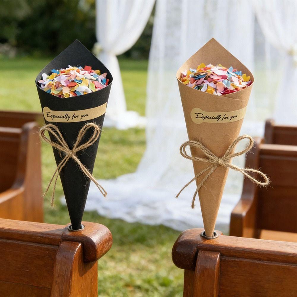 50Pcs Kraft Paper Bouquet Wrapping Tubes With Rope Tag DIY Handmade Flower Cones Holder Confetti Holder Wedding Decoration