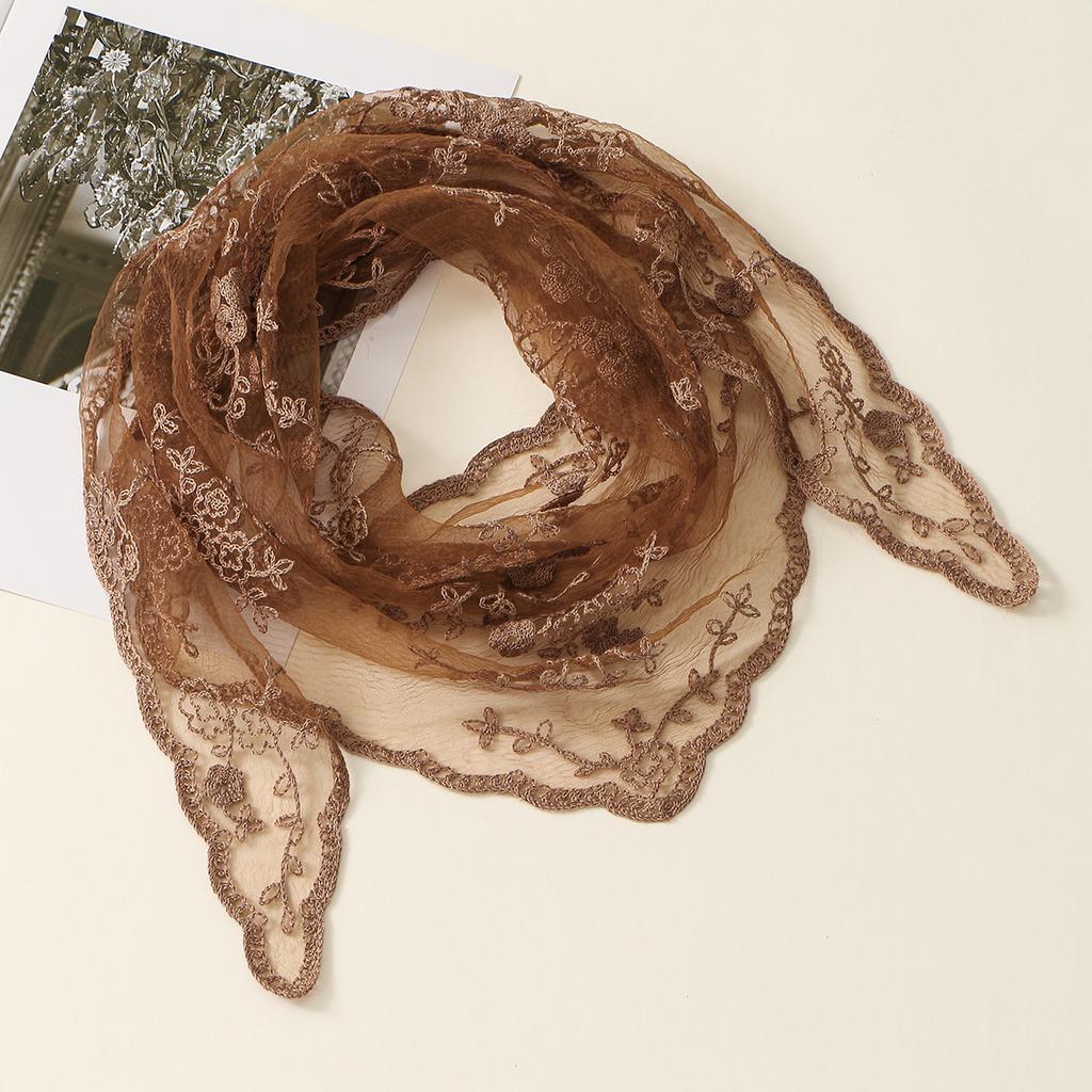 Hollow Out Lace Scarf Embroidery Solid Color Foulard Bandana Vintage Triangular Scarf for Women