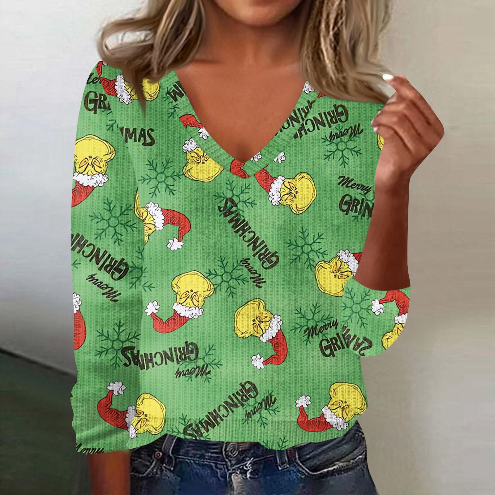 

Женский милый свитер вязаный модный повседневный с V-образным вырезом длинным рукавом уютный с принтом топ L