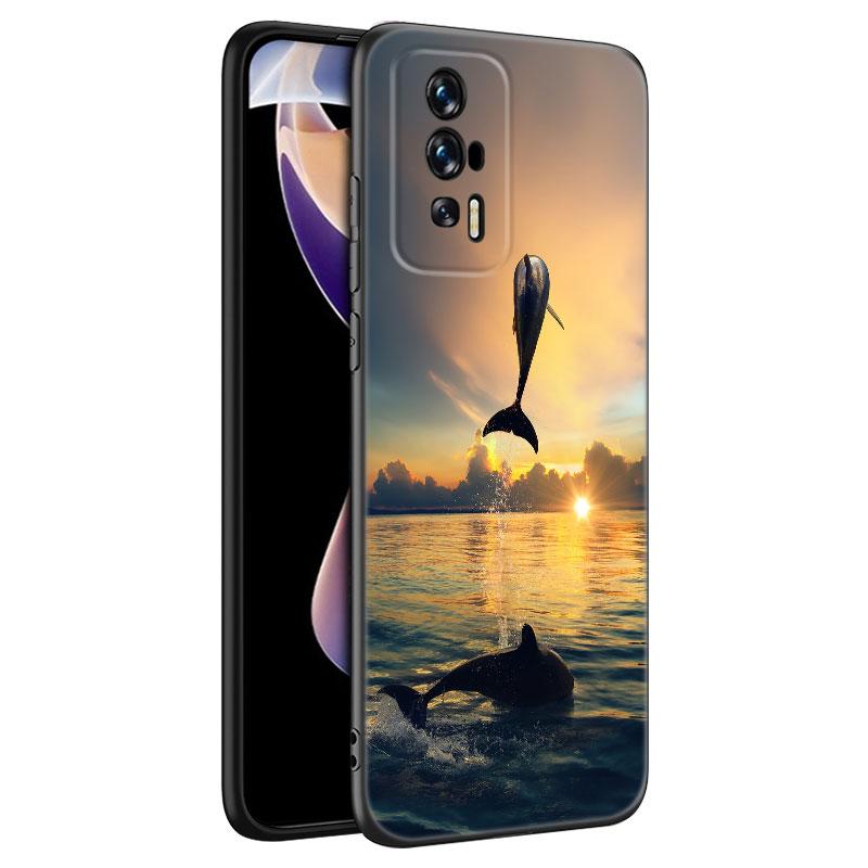 Animal Dolphin Black Silicone Phone Case For Xiaomi Redmi 7A 8A 9A 10A 11A 9C 10C 12C 13C 11 Prime A1 A2 Plus 12 4G Note 9T 12R