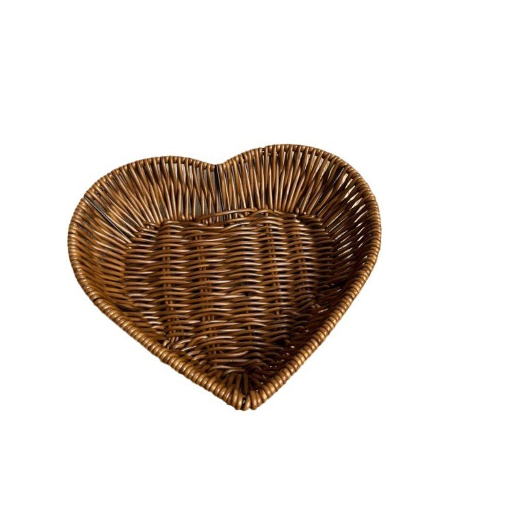 

Hand-Woven Heart-Shaped Woven Storage Basket Simulation Rattan Serving Display Basket Restaurant S