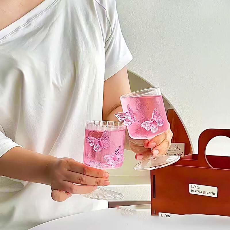 Pink Butterfly Heat-Resistant Glass Goblet