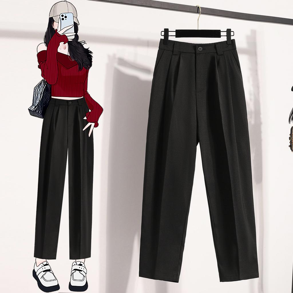 Plus Size Pants for Women Spring Summer Fashion High Waist Suit Pants Women Gray or Black Casual Trousers Female