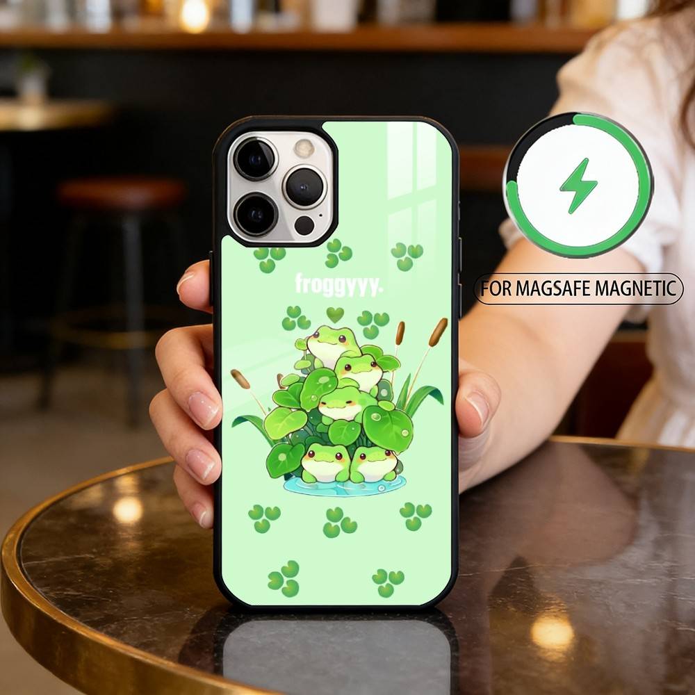 T-The F-Frog C-Cute Magnetic For Magsafe Wireless Charging Phone Case For iPhone17,16,15,14,13,12,11 Plus,Pro Max iPhone13PRO