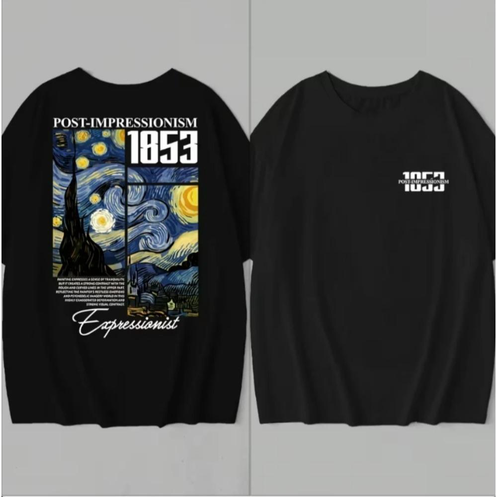

Women s Van Gogh Starry Night Print T-Shirt - Black Art-Inspired Casual Top Front & Back Design Ladies T Shirts Everyday Comfort S