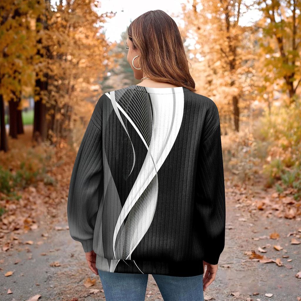 Women's Printed Lightweight Brushed-Cotton Round Neck Top