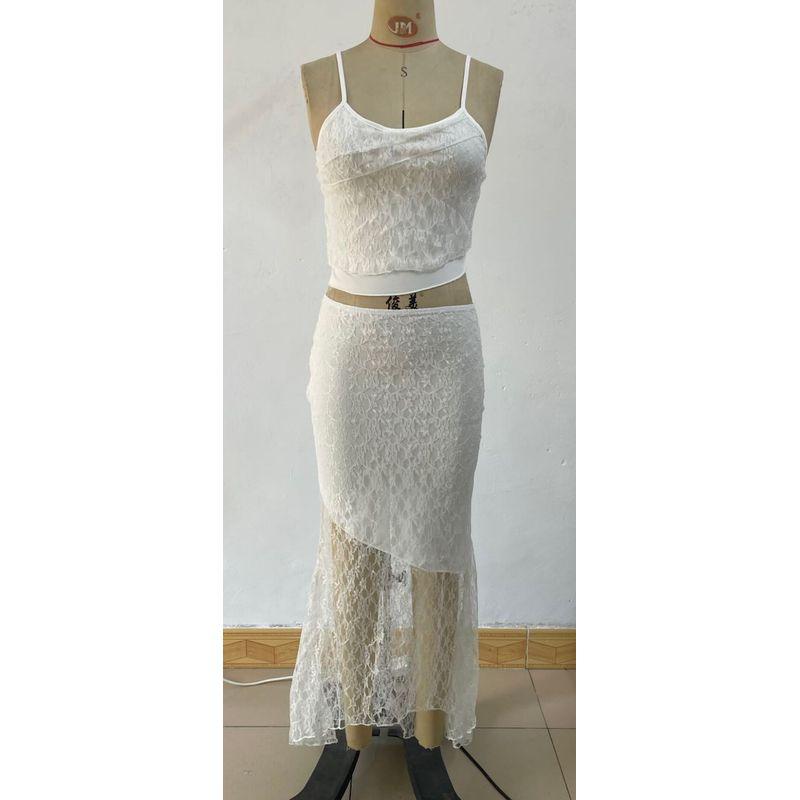Tank Top and Skirt Set Western Style New Fashion Lace Cami Skirt Sets