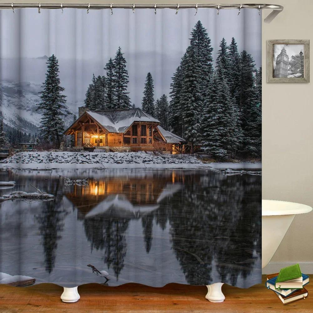 Diverse Design Shower Curtain With Hooks Easy Install Waterproof Easy Clean For Home Hotel Rental Bathroom