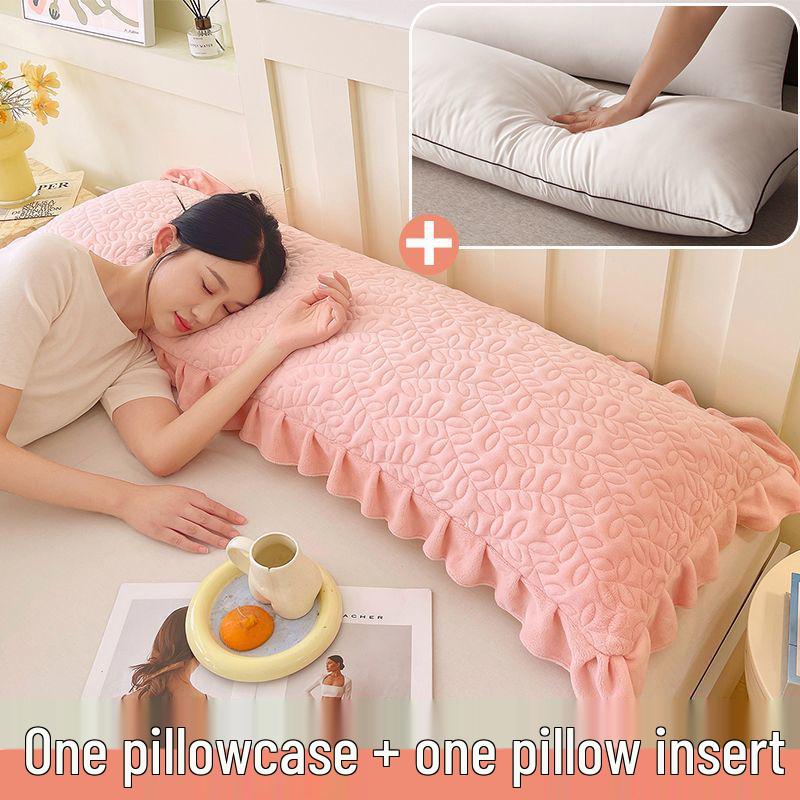 Ins-Style Velvet Lace Double Long Pillowcase with Core for Couples 48x100cm (1 Pillow Core + 1 Pillowcase)