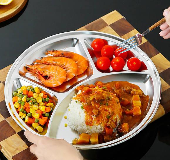 1Pcs 26/28cm Stainless Steel 4 Compartment Divided Roti Canai Tray Plate Food Serving Tray Restaurant Tray Accessory