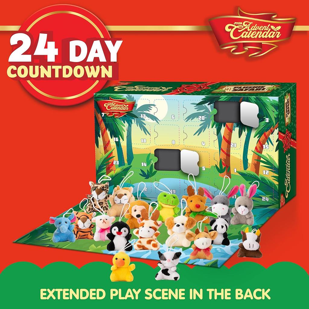 JOYFY  Christmas Advent Calendar 24 Days Countdown Advent Calendar with 24 Stuffed Animals for Xmas Gift Classroom Prizes