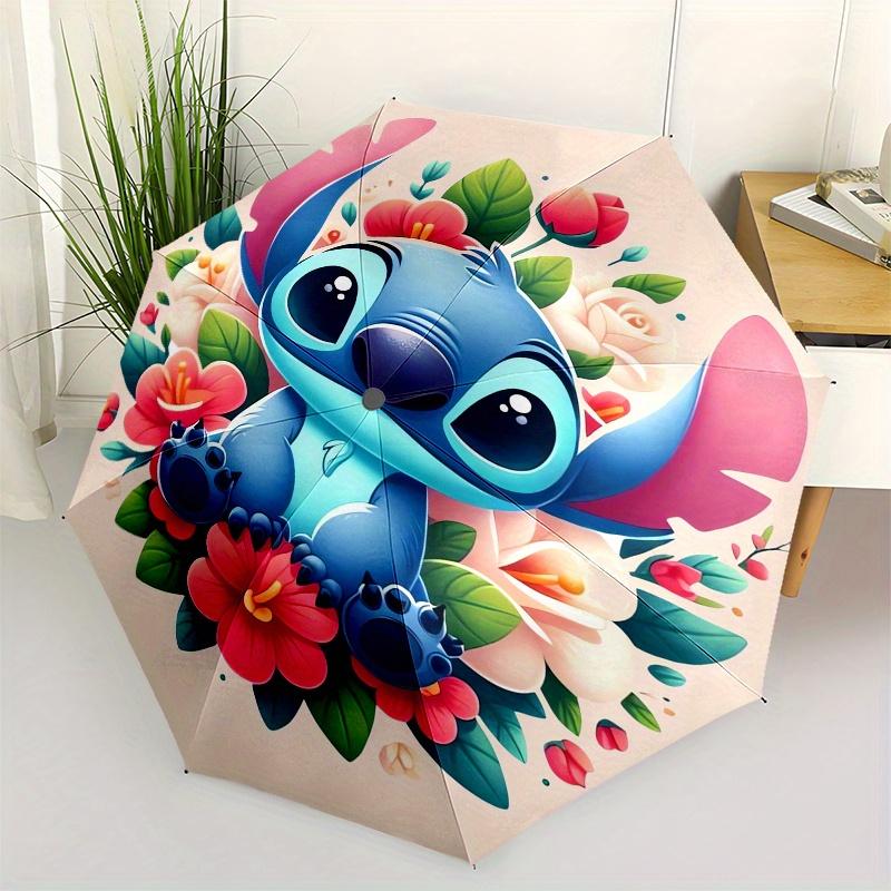 

Stitch,Flowers Themed folding umbrella, the best choice for gift giving, 8 ribs, casual, durable, lightweight and portable travel umbrella,