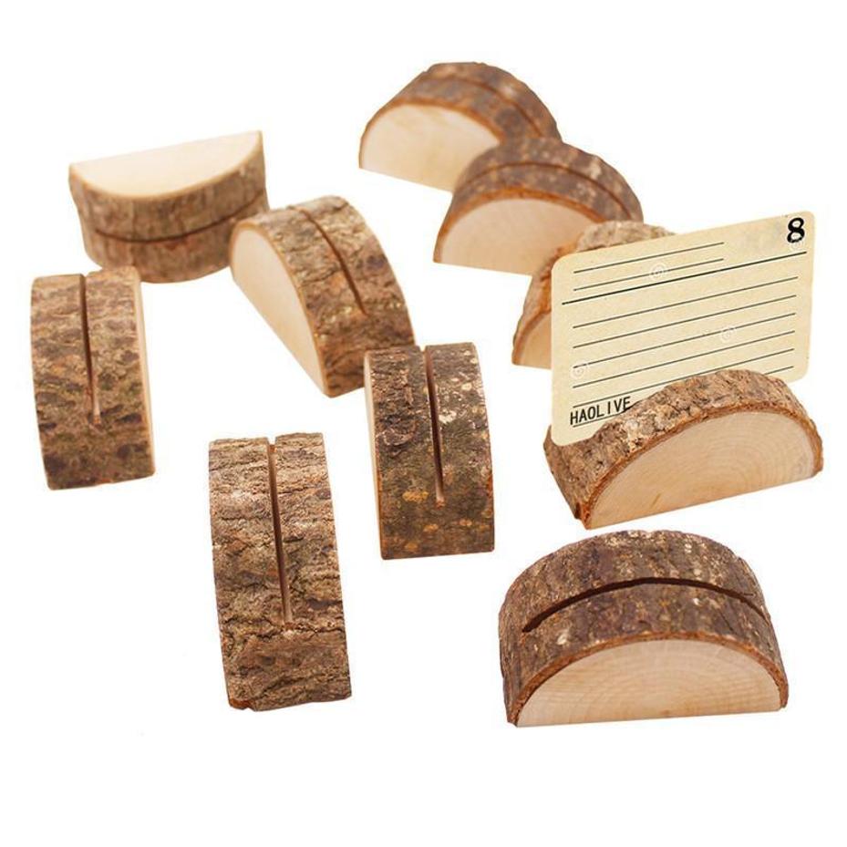 10 Pcs Wooden Crafts Photo Clip Natural Name Tag Place-Holder Table Number Vintage Seat Card Wedding Party DIY Accessories