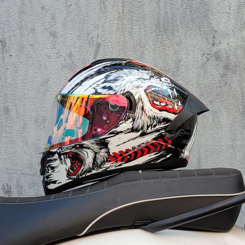 Motorcycle Helmet Men and Women Double Lens Party Sports Car Helmet New National Standard Four Seasons Personalized Bluetooth