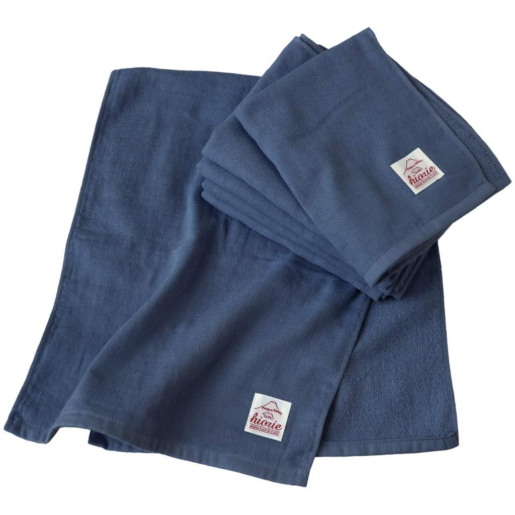 Hiorie Gauze Face Set of Made In Japan Denim-Colored Towels, 3, Navy,